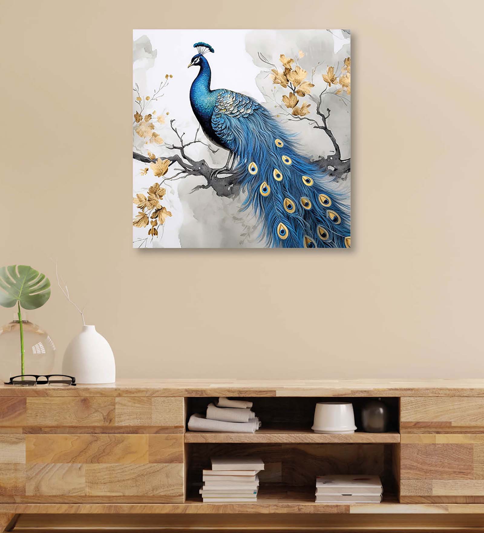 Wooden Wall Art Attractive Peacock Canvas Painting