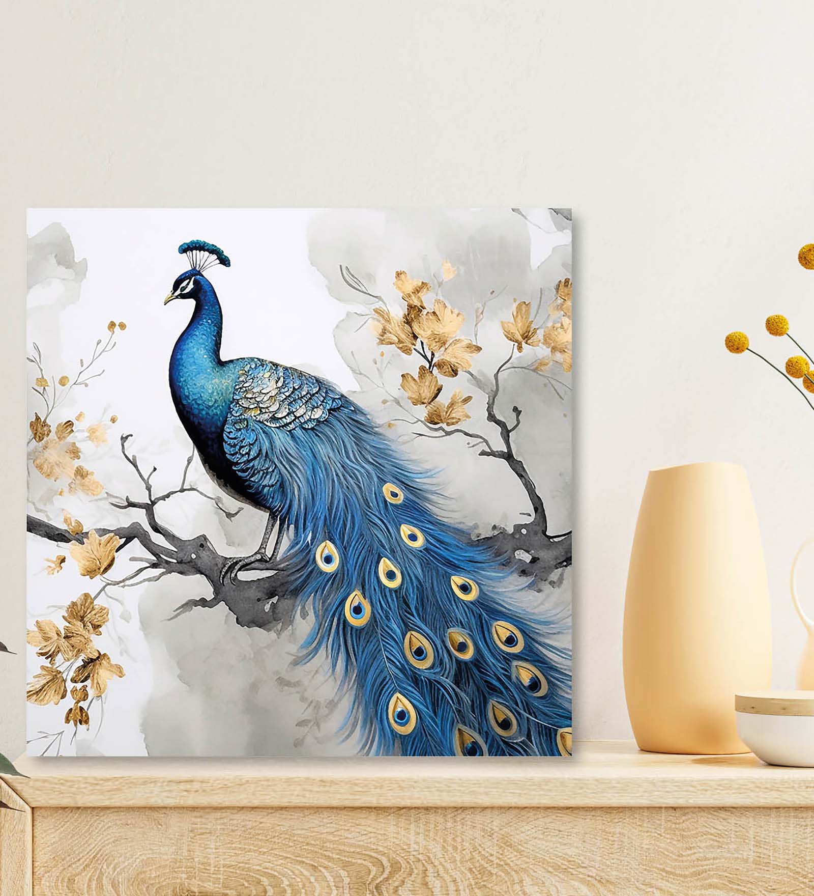 Wooden Wall Art Attractive Peacock Canvas Painting