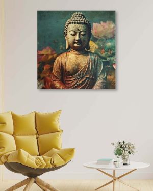 Olive Tree Wooden Wall Art Gautam Buddha Canvas Painting 24 x 24 inch Multicolour