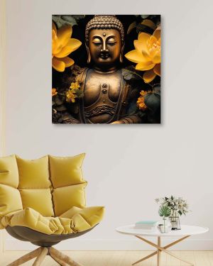 Olive Tree Wooden Wall Art Gautam Buddha ji Canvas 24 x 24 inch Multicolour