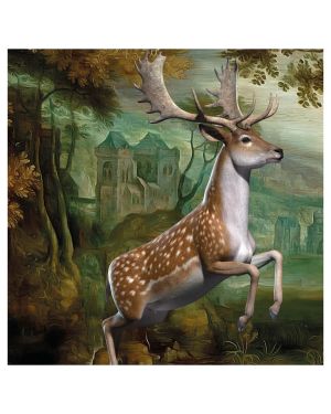 Olive Tree Wooden Wall Art Attractive Deer Canvas Painting 24 x 24 inch Multicolour