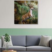 Olive Tree Wooden Wall Art Attractive Deer Canvas Painting 24 x 24 inch Multicolour