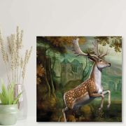 Olive Tree Wooden Wall Art Attractive Deer Canvas Painting 24 x 24 inch Multicolour