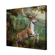 Olive Tree Wooden Wall Art Attractive Deer Canvas Painting 24 x 24 inch Multicolour