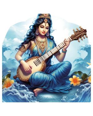 Olive Tree Wooden Wall Art Goddess Saraswati Canvas Painting 24 x 24 inch Multicolour