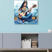 Olive Tree Wooden Wall Art Goddess Saraswati Canvas Painting 24 x 24 inch Multicolour