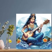 Olive Tree Wooden Wall Art Goddess Saraswati Canvas Painting 24 x 24 inch Multicolour