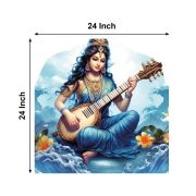 Olive Tree Wooden Wall Art Goddess Saraswati Canvas Painting 24 x 24 inch Multicolour