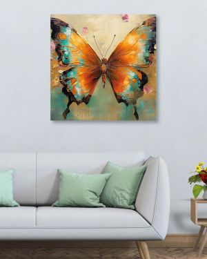 Olive Tree Wooden Wall Art Attractive Butterfly Canvas Painting 24 x 24 inch Multicolour