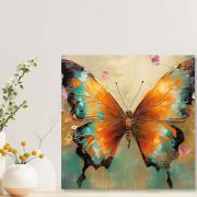 Olive Tree Wooden Wall Art Attractive Butterfly Canvas Painting 24 x 24 inch Multicolour