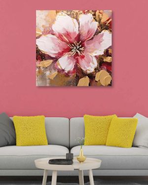 Olive Tree Wooden Wall Art Red Flower Canvas Painting 24 x 24 inch Multicolour