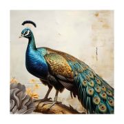 Olive Tree Wooden Wall Art Peacock Bird Canvas Painting 24 x 24 inch Multicolour