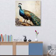 Olive Tree Wooden Wall Art Peacock Bird Canvas Painting 24 x 24 inch Multicolour