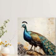 Olive Tree Wooden Wall Art Peacock Bird Canvas Painting 24 x 24 inch Multicolour