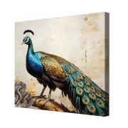 Olive Tree Wooden Wall Art Peacock Bird Canvas Painting 24 x 24 inch Multicolour