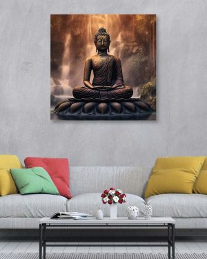 Olive Tree Wooden Wall Art Attractive Buddha Canvas Painting 24 x 24 inch Multicolour