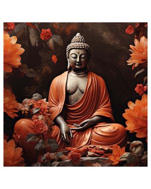 Olive Tree Wooden Gautam Buddha Wall Art Canvas Painting 24 x 24 inch Multicolour