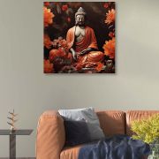 Olive Tree Wooden Gautam Buddha Wall Art Canvas Painting 24 x 24 inch Multicolour