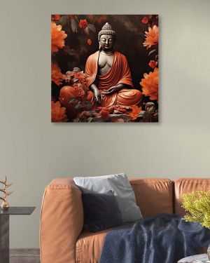 Olive Tree Wooden Gautam Buddha Wall Art Canvas Painting 24 x 24 inch Multicolour