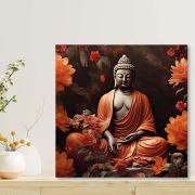 Olive Tree Wooden Gautam Buddha Wall Art Canvas Painting 24 x 24 inch Multicolour