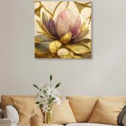 Olive TreeWooden Wall Art Gold Flower Canvas Painting 24 x 24 inch Multicolour