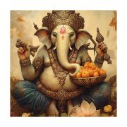 Olive TreeWooden Wall Art Ganesh ji Canvas Painting 24 x 24 inch Multicolour