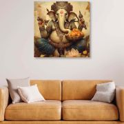 Olive TreeWooden Wall Art Ganesh ji Canvas Painting 24 x 24 inch Multicolour