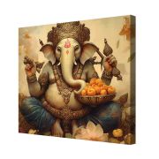 Olive TreeWooden Wall Art Ganesh ji Canvas Painting 24 x 24 inch Multicolour