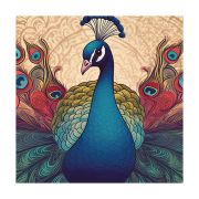 Olive TreeWooden Wall Indian Peacock Canvas Painting for 24 x 24 inch Multicolour