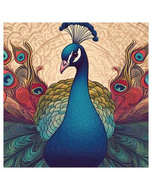 Olive TreeWooden Wall Indian Peacock Canvas Painting for 24 x 24 inch Multicolour