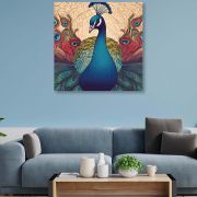 Olive TreeWooden Wall Indian Peacock Canvas Painting for 24 x 24 inch Multicolour