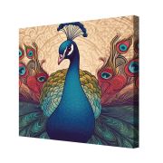 Olive TreeWooden Wall Indian Peacock Canvas Painting for 24 x 24 inch Multicolour