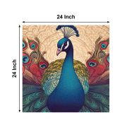 Olive TreeWooden Wall Indian Peacock Canvas Painting for 24 x 24 inch Multicolour