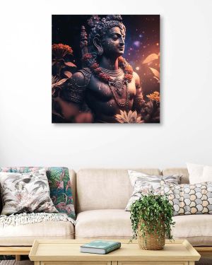 Olive TreeWooden Wall Art Bhole Shankar Canvas Painting 24 x 24 inch Multicolour