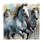 Olive TreeWooden Wall Art Running Horses Canvas Painting 24 x 24 inch Multicolour