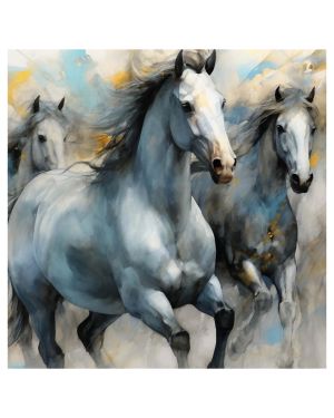 Olive TreeWooden Wall Art Running Horses Canvas Painting 24 x 24 inch Multicolour