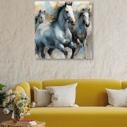 Olive TreeWooden Wall Art Running Horses Canvas Painting 24 x 24 inch Multicolour