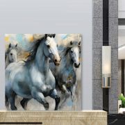 Olive TreeWooden Wall Art Running Horses Canvas Painting 24 x 24 inch Multicolour