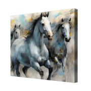 Olive TreeWooden Wall Art Running Horses Canvas Painting 24 x 24 inch Multicolour