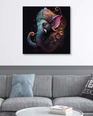 Olive TreeWooden Wall Art Multi Ganesh ji Canvas 24 x 24 inch Multicolour