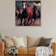 Olive TreeWooden Wall Art Horses Canvas Painting for 24 x 24 inch Multicolour