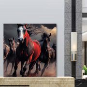 Olive TreeWooden Wall Art Horses Canvas Painting for 24 x 24 inch Multicolour