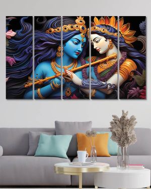 Olive Tree Large Radha Krishna Canvas Painting for Wall Decoration Picture Split Panels Art Decor Set of 5 Canvas Paintings