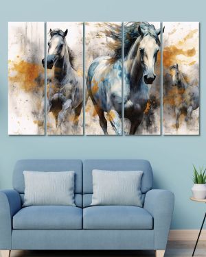 Olive Tree Large Horse Canvas Painting for Wall Decoration Picture Split Panels Art Decor Set of 5 Canvas Paintings