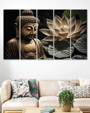 Olive Tree Large Buddha Ji Canvas Painting for Wall Decoration Picture Split Panels Art Decor Set of 5 Canvas Paintings