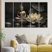 Olive Tree Large Gautam Buddha Canvas Painting for Wall Decoration Picture Split Panels Art Decor Set of 5 Canvas Paintings