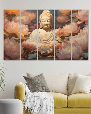 Olive Tree Large Buddha Canvas Painting for Wall Decoration Picture Split Panels Art Decor Set of 5 Canvas Paintings