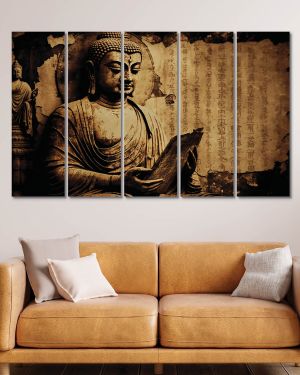 Olive Tree Large Attractive Buddha Canvas Painting for Wall Decoration Picture Split Panels Art Decor Set of 5 Canvas Paintings