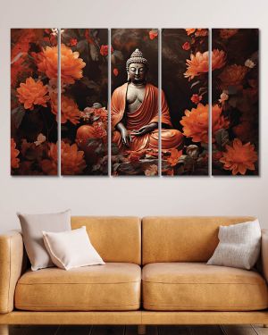 Olive Tree Large Buddha Art Canvas Painting for Wall Decoration Picture Split Panels Art Decor Set of 5 Canvas Paintings