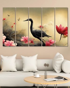 Olive Tree Large Bird Canvas Painting for Wall Decoration Picture Split Panels Art Decor Set of 5 Canvas Paintings